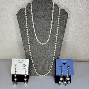 Pearl Costume Jewelry Bundle Lot Two Faux Pearl Necklaces & Two Set of Earrings
